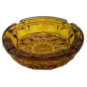 Vintage‎ Tiara Exclusives Amber Honeycomb Glass Round Ashtray Dish 6 1/4" Dia